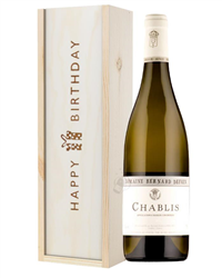Chablis Wine Birthday Gift In Wooden Box