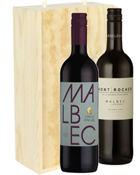 Malbec Mixed Two Bottle Wine Gift in Wooden Box