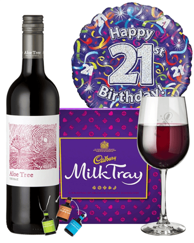 21st Birthday Wine Gift - Red Wine And Chocolates Gift Set