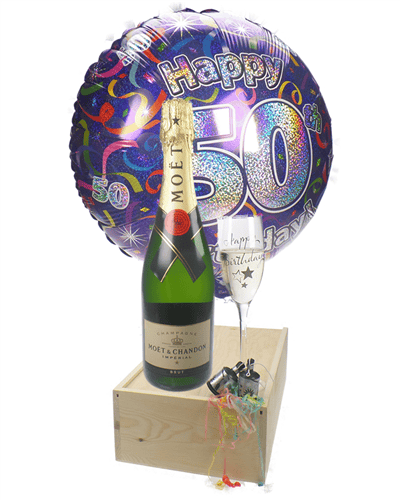 50th Birthday Gift - Moet Champagne - Balloon - Flute