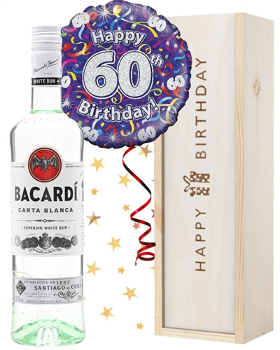 60th Birthday Bacardi Rum and Balloon Gift