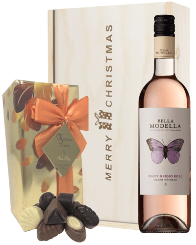 Italian Pinot Grigio Rose Christmas Wine and Chocolate Gift Box