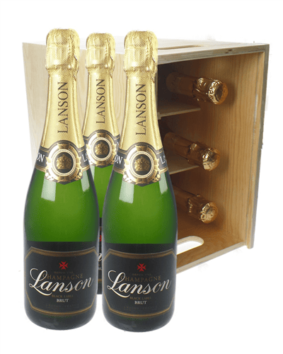 Lanson Champagne Six Bottle Wooden Crate