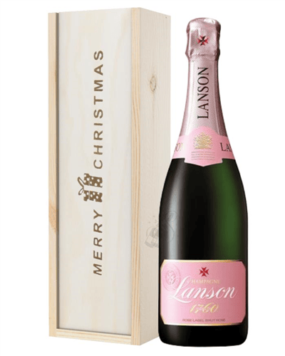 Lanson Rose Champagne Single Bottle Christmas Gift In Wooden Box