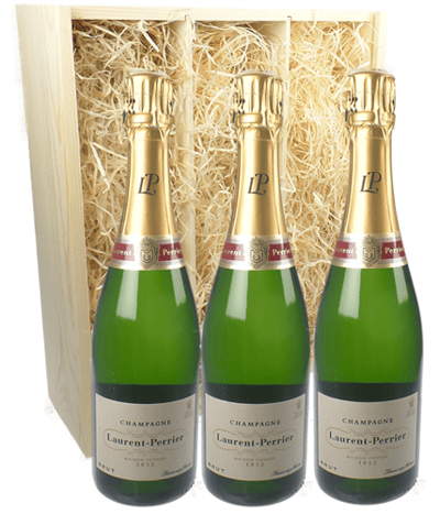 Laurent Perrier Three Bottle Champagne Gift in Wooden Box