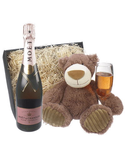 Moet & Chandon Rose Champagne and Teddy Bear Gift Basket