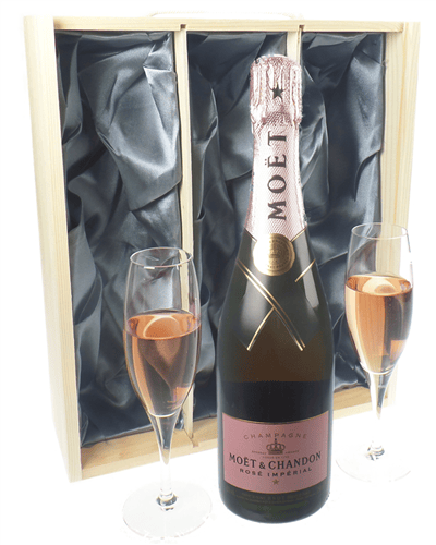 Moet Rose Champagne Gift Set With Flute Glasses