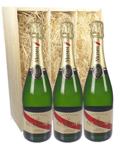 Mumm Three Bottle Champagne Gift in Wooden Box