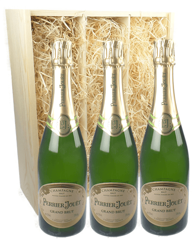 Perrier Jouet Three Bottle Champagne Gift in Wooden Box