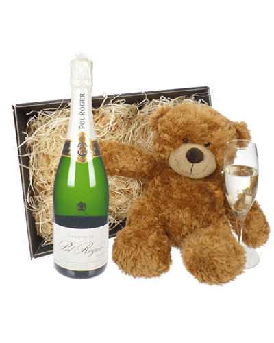 Pol Roger Champagne and Teddy Bear Gift Basket
