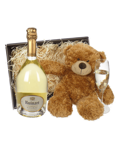Ruinart Blanc de Blancs Champagne and Teddy Bear Gift Basket