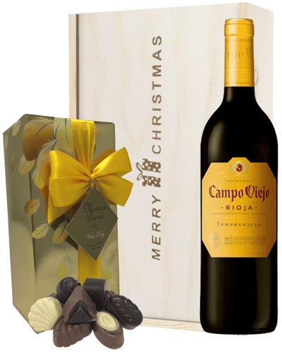 Spanish Rioja Tempranillo Red Wine Christmas Wine and Chocolate Gift Box
