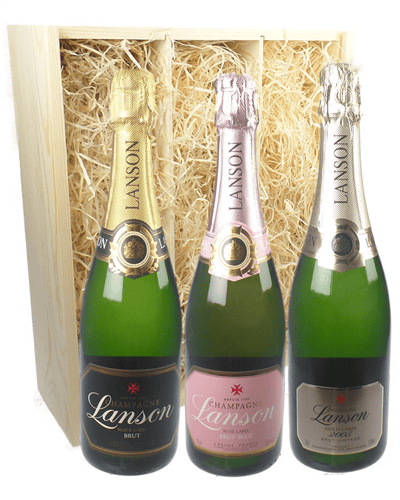The Lanson Collection Three Bottle Champagne Gift in Wooden Box