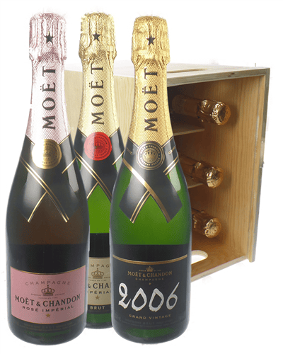 The Moet Collection Champagne Six Bottle Wooden Crate