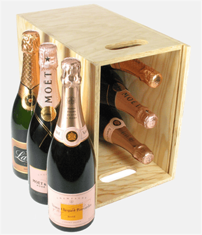 The Rose Collection Champagne Six Bottle Wooden Crate