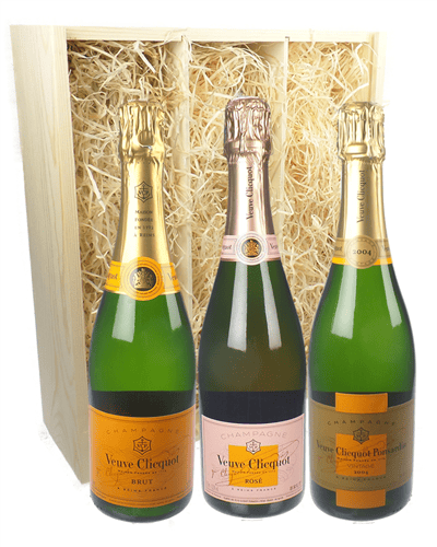 The Veuve Clicquot Collection Three Bottle Champagne Gift in Wooden Box