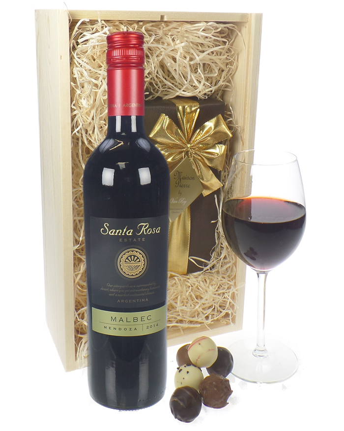 Malbec Wine Wine and Chocolates Gift Set in Wooden Box Next Day Wine