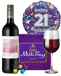 21st Birthday Wine Gift - Red Wine And Chocolates Gift Set