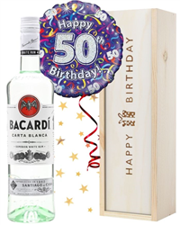 50th Birthday Bacardi Rum and Balloon Gift