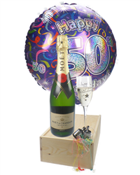 50th Birthday Gift - Moet Champagne - Balloon - Flute