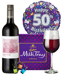 50th Birthday Wine Gift - Red Wine And Chocolates Gift Set