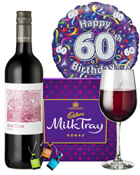 60th Birthday Wine Gift - Red Wine and Chocolates Gift Set