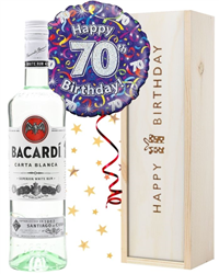 70th Birthday Bacardi Rum and Balloon Gift