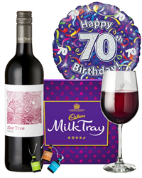 70th Birthday Wine Gift - Red Wine And Chocolates Gift Set