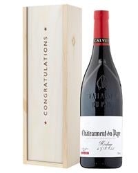 Chateauneuf Du Pape Red Wine Congratulations Gift In Wooden Box