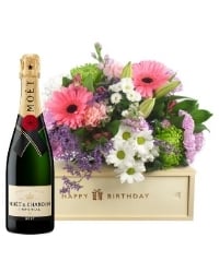 Champagne And Flowers Birthday Gift