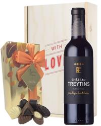 French Bordeaux Red Wine Valentines Wine and Chocolate Gift Box