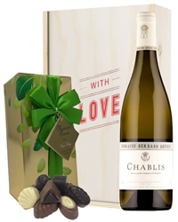French Chablis White Wine Valentines Wine and Chocolate Gift Box