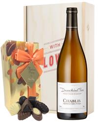 French Chablis White Wine Valentines Wine and Chocolate Gift Box