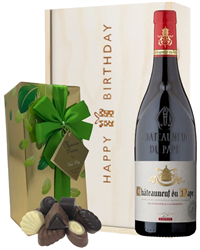 French Chateauneuf Du Pape Wine and Chocolate Birthday Gift Box