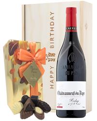 French Chateauneuf Du Pape Wine and Chocolate Birthday Gift Box