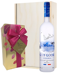 Grey Goose Vodka And Chocolates Gift Set in Wooden Box