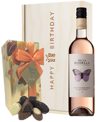 Italian Pinot Grigio Rose Wine and Chocolate Birthday Gift Box