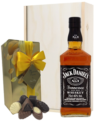 Jack Daniels And Chocolates Gift Set in Wooden Box