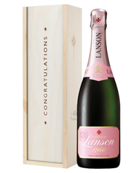 Lanson Rose Champagne Congratulations Gift In Wooden Box