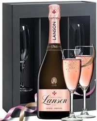 Lanson Rose Champagne Gift Set with Glasses