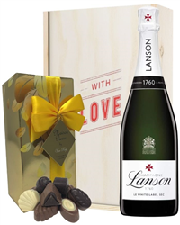 Lanson White Label Valentines Champagne and Chocolates Gift Box