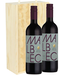 Malbec Two Bottle Wine Gift in Wooden Box