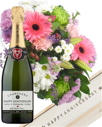 Personalised Anniversary Champagne and Flowers