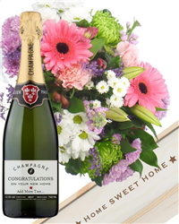 Personalised New Home Champagne and Flowers