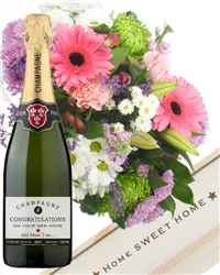 Personalised New Home Champagne and Flowers