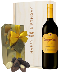 Spanish Rioja Tempranillo Red Wine and Chocolate Birthday Gift Box