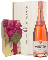 Taittinger Rose Christmas Champagne and Chocolates Gift Box