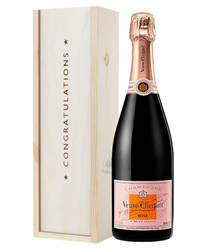 Veuve Clicquot Rose Champagne Congratulations Gift In Wooden Box