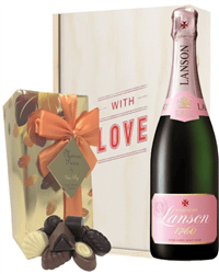 Lanson Rose Valentines Champagne and Chocolates Gift Box