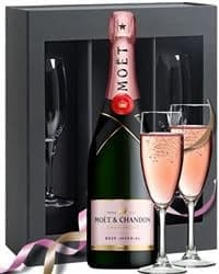 Moet Rose Champagne Gift Set With Flute Glasses